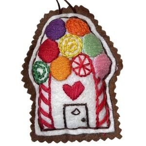 Vintage Gingerbread House Gumdrop Felt Christmas Decoration Hand stitched Candy